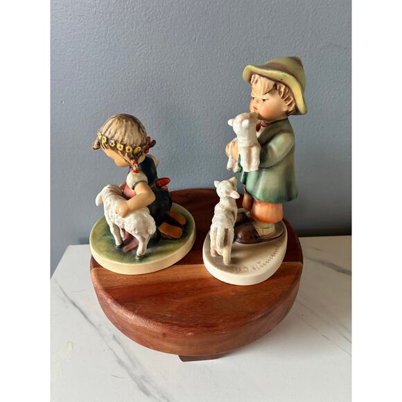 Western Germany Boy & Girl Lambs Figurine Pair Hummel-Style Pastoral Set set 2 - Picture 5 of 10